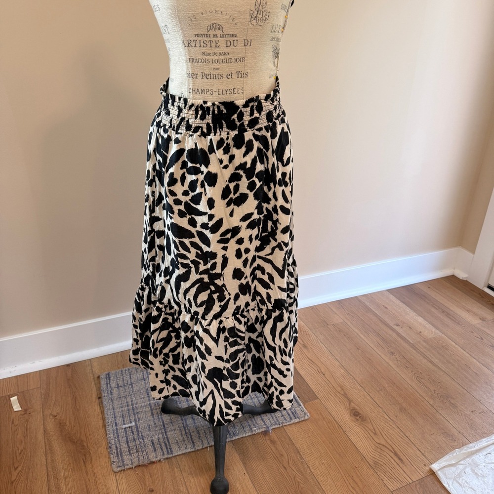 Sanctuary Women's Black/White‎ Animal Print Cotton Maxi Skirt Size L